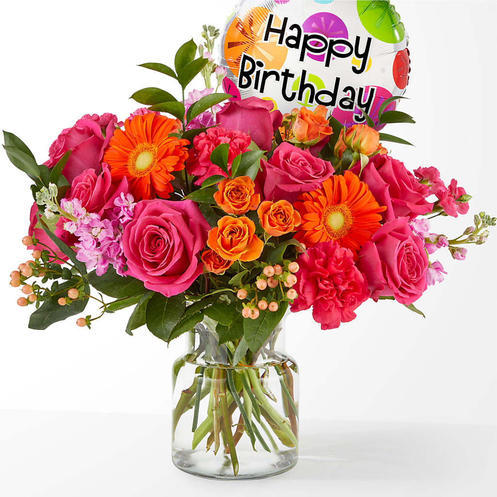 Fiesta Bouquet with Birthday Balloon – Piedmont Florist, Piedmont MO