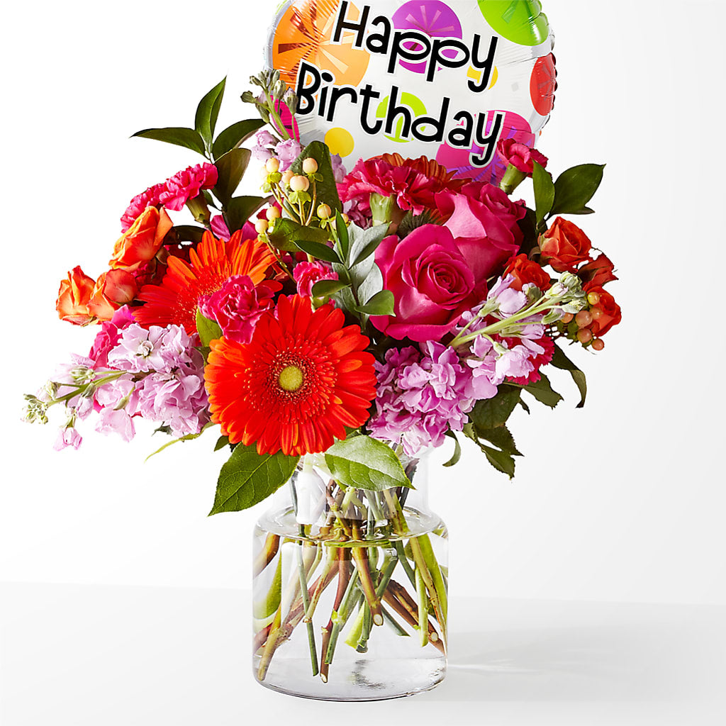 Fiesta Bouquet with Birthday Balloon – Piedmont Florist, Piedmont MO