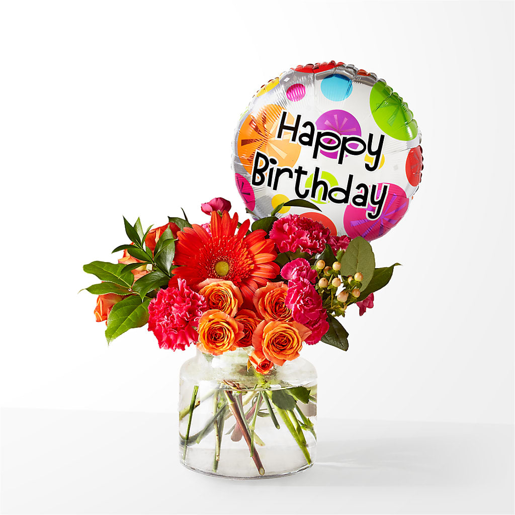 Fiesta Bouquet with Birthday Balloon – Piedmont Florist, Piedmont MO