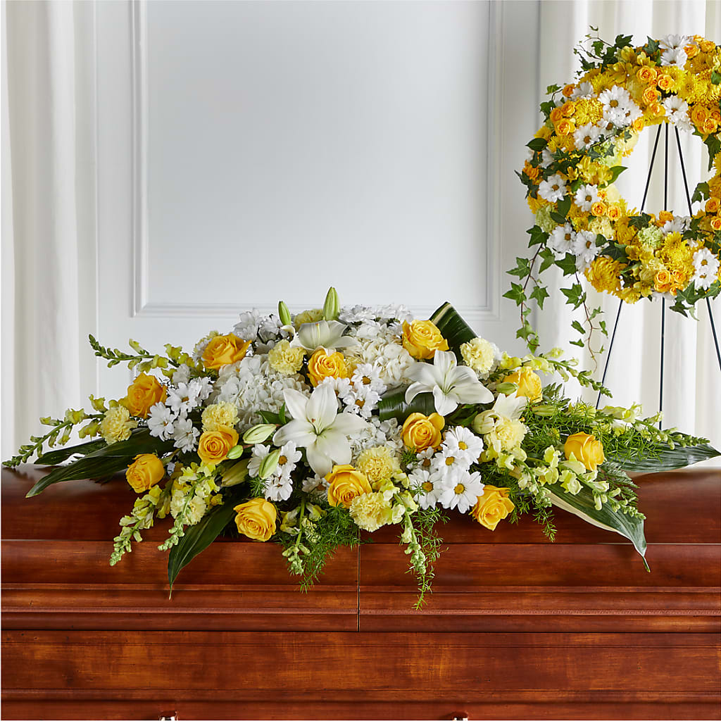 Golden Harmony Casket Spray – Piedmont Florist, Piedmont MO